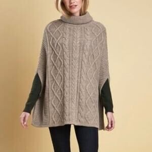 Barbour Cable Knit Poncho in Tan